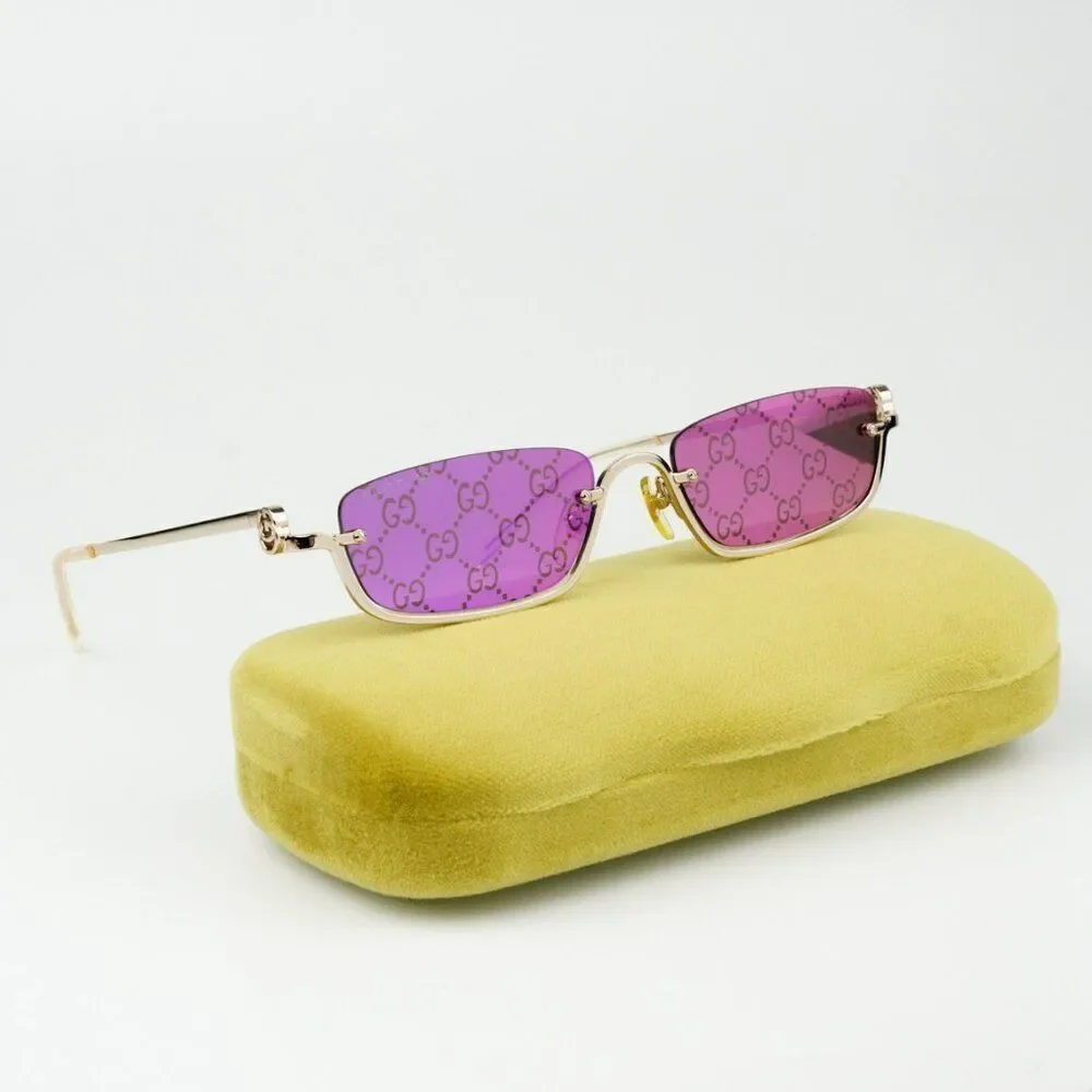 NEW Gucci GG1278S 005 Gold Violet Treatment Monogram Rectangle Unisex Sunglasses